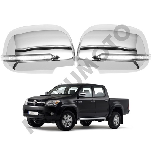 [KQD-8116CH] Set Cubre Retrovisor Cromo Con Luz Led De Cruce Toyota Hilux Vigo (2012-2015)